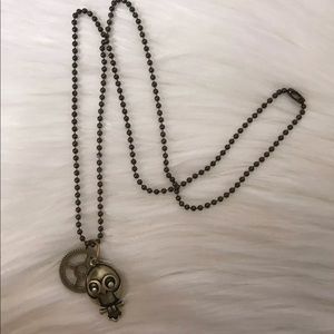 Steampunk Small Owl Gear Cog Brass Necklace